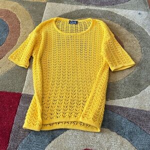 10 & Lode Mustard Yellow Short Sleeve Sweater Top Vintage Retro Early 2000’s S